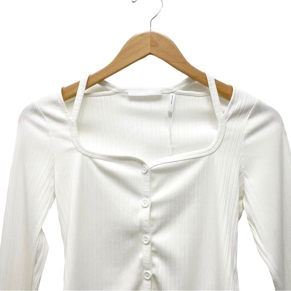 NWT Helmut Lang Optic White Ribbed Knit Buttoned Fitted Top Size Medium $225 NEW - Picture 5 of 16